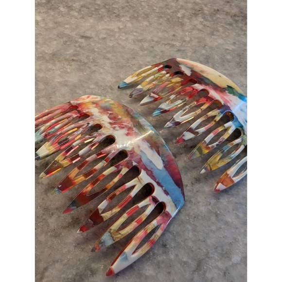 Hair Twist‎ Bun Side Comb Women Fork Pick Multicolored Made in France - Picture 1 of 5